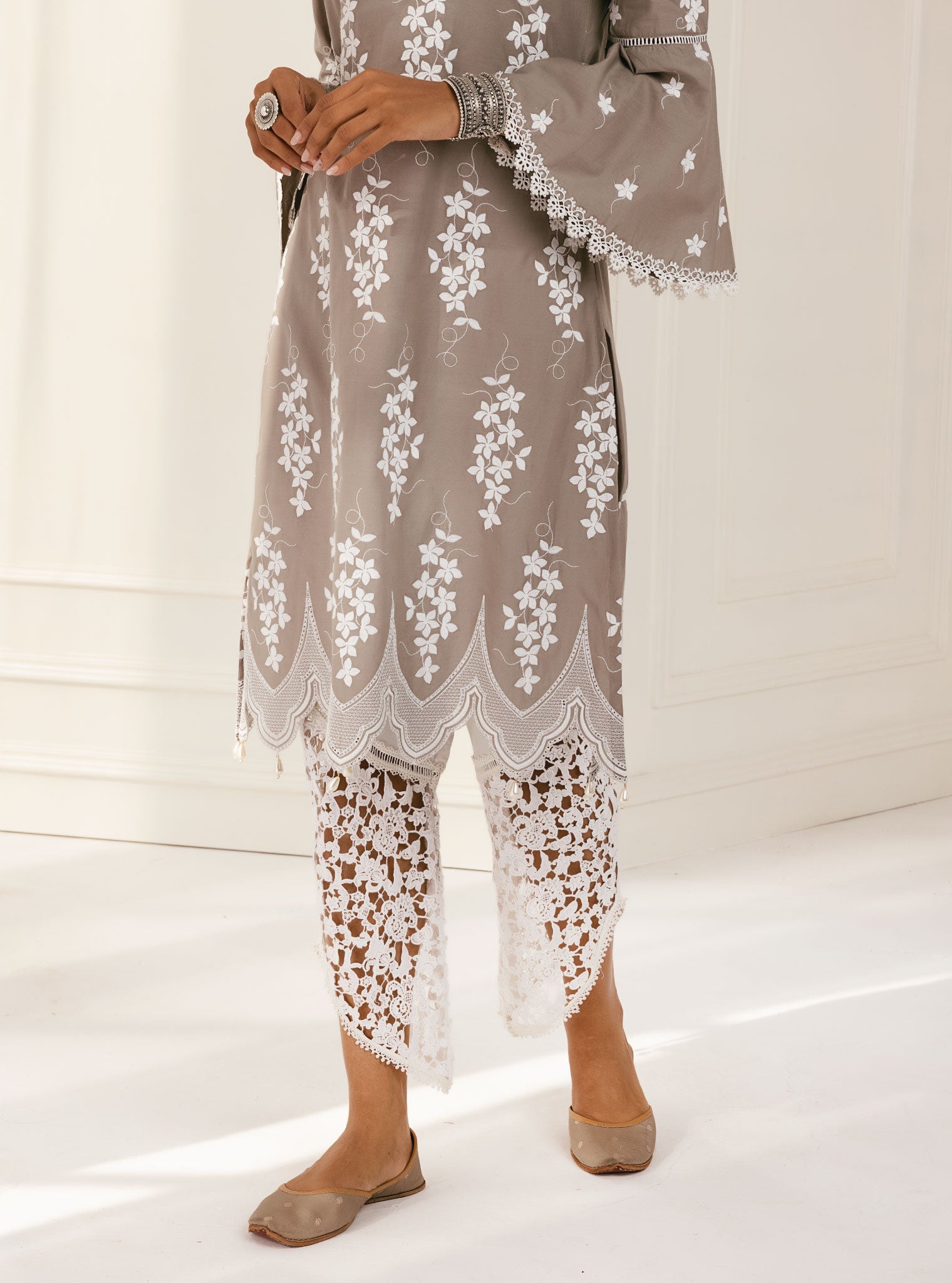 Zuluk Supima Cotton Grey Kurta Set