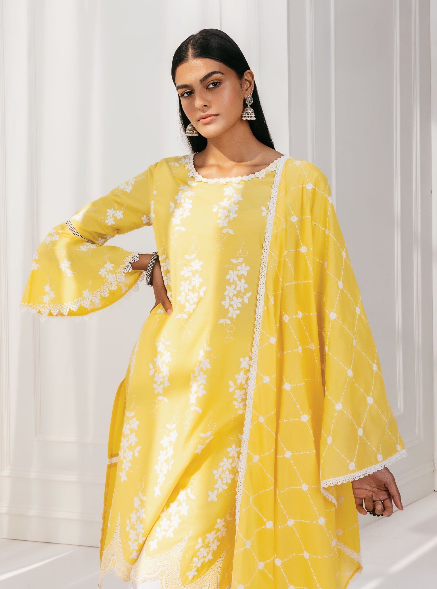 Mulmul Cotton Zuluk Yellow Kurta