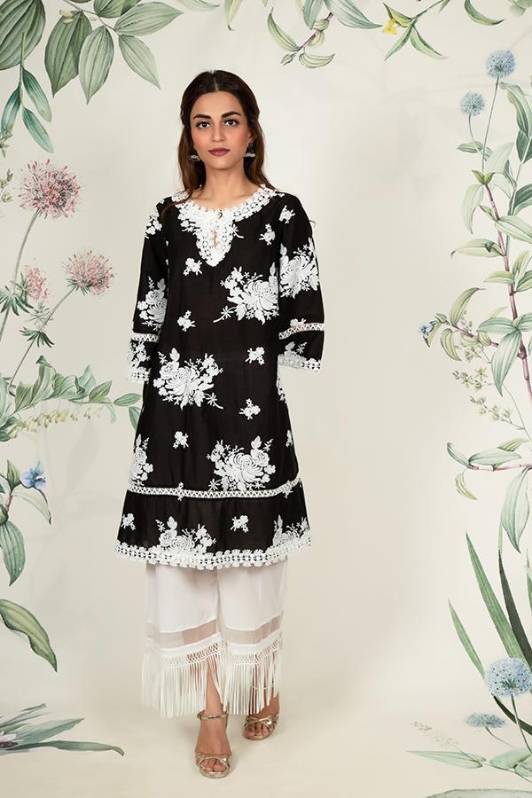 Mulmul Sunflower Black Kurta with Poppy pyajamas