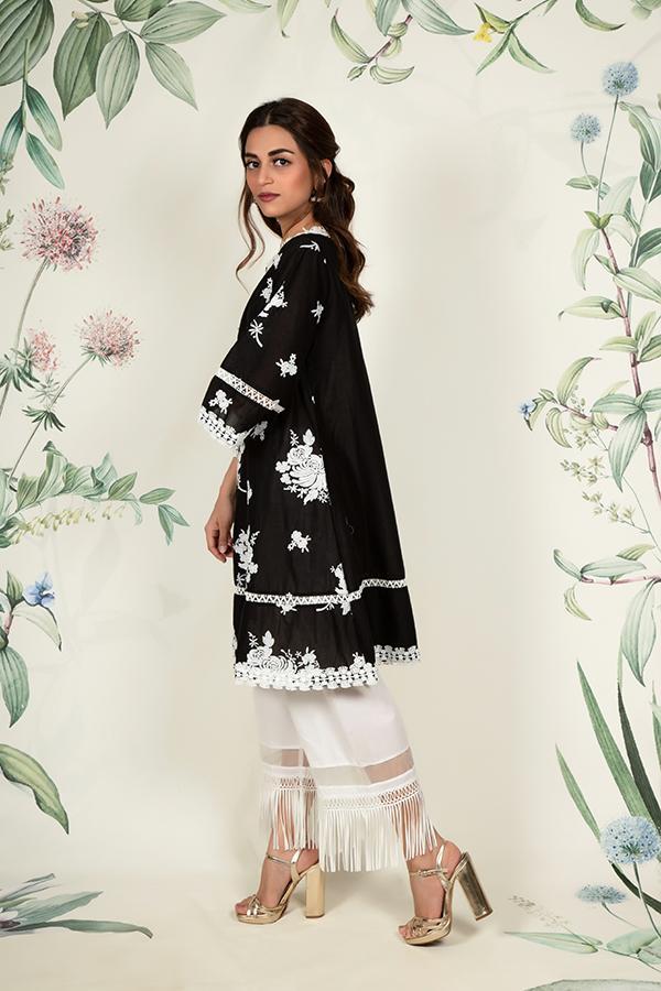 Mulmul Sunflower Black Kurta with Poppy pyajamas