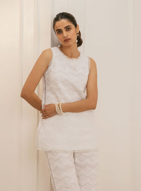 Mulmul Cotton Zoey White Top With Zoey White Pant