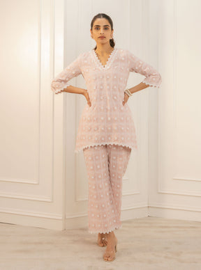 Mulmul Cotton Cove Pink Top With Cove Pink Pant