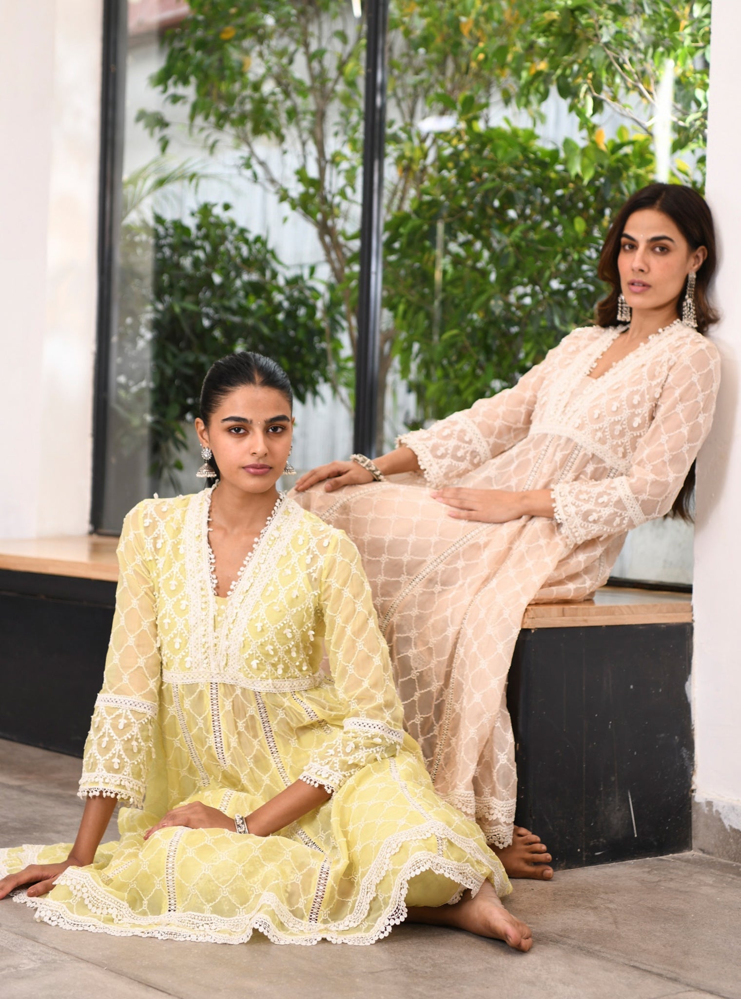 test Mulmul Organza Anarkali Dori Biege Kurta With Mulmul Cotton Dori Biege Pant
