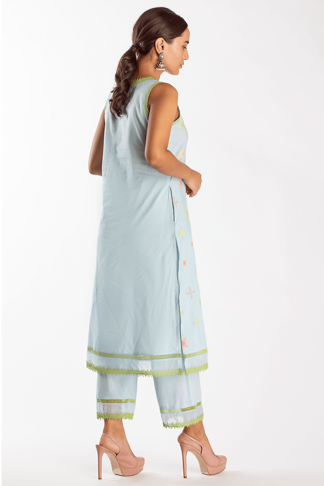 Mulmul Cotton Tryst Blue Kurta With Tryst Blue Pant