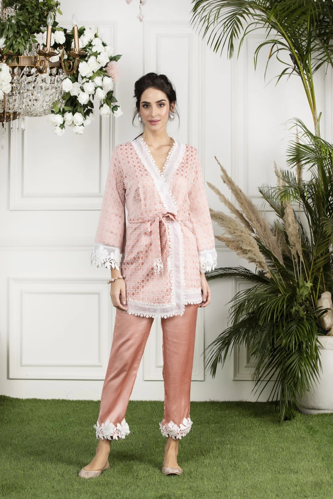 Mulmul Hibiscus Kimono with Pink Hibiscus Pants