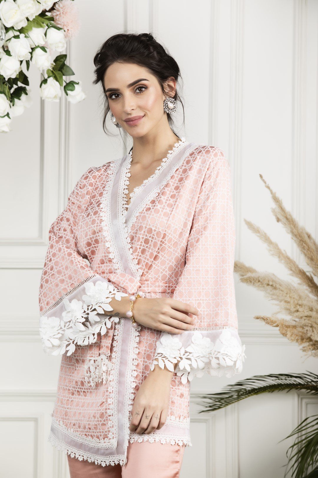 Mulmul Hibiscus Kimono with Pink Hibiscus Pants